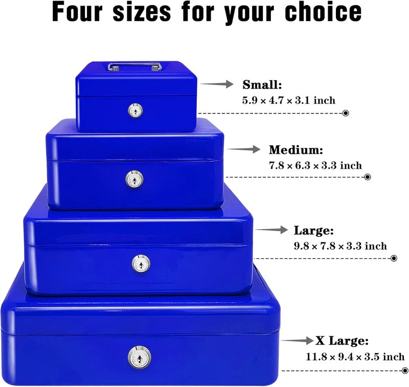 PACOLO Steel Cash Box with Key Lock, Metal Small Money Organizer with Money Tray,Cash Storage Box with Lockable Cover (Blue - 10 inch) - Image 3